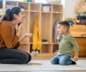 blog image of preschool boy practicing with Pediatric Speech-Language Pathologist